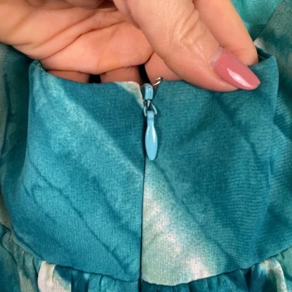 VTG Y2K ABS Allen Schwartz Dress Size 2 Blue Watercolor Rhinestone Mermaid Fairy - Picture 6 of 11